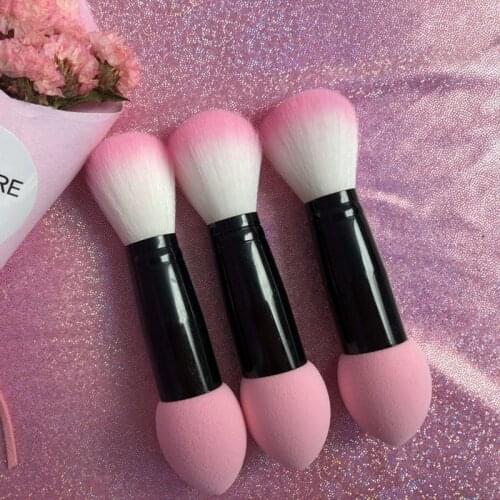 1pc Professional blusher brush Nylon Make up Brushes Two Head Metal Cosmetic Tools with Sponge