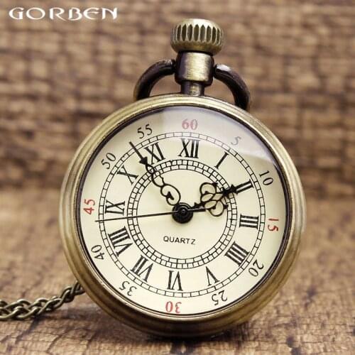 Simple Pocket Watch Quartz Roman Numerals Bronze Tone Steampunk 82cm Dropshipping Transparent Clock