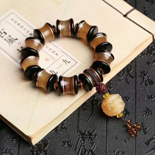 Handcrafted Sheep Horn Beads Bracelet Tibetan Yak Horn Beads Mala Bracelet Wealth Pixiu Amulet Bracelet