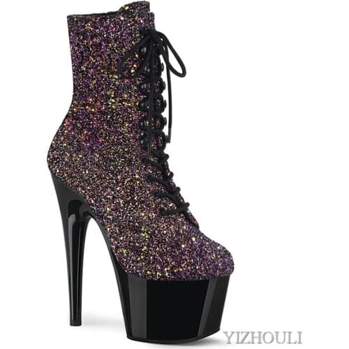 15cm heels, low-heeled dinner boots, 6in round toes, sequins and ankle boots for dinner