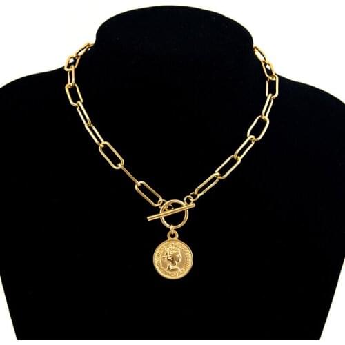 Silver Color/Gold Stainless Steel Coin Necklace For Women Men Unisex Lock Chain Necklaces Heavy Duty Padlock Choker Metal Collar