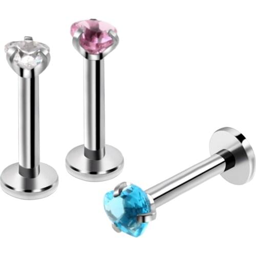 1Pc Stainless Steel Lip Stud Heart Shape Zircon Internally Threaded 16G Tragus Helix Piercing Lip Studs for Women Piercing Jewel