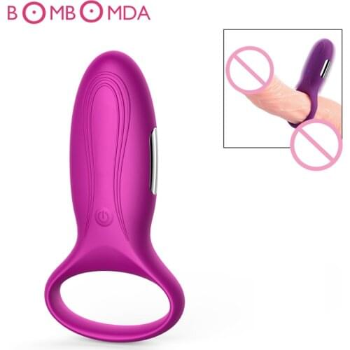 Silicone USB Charging 7 speed Male Vibrating Lock Cock Ring Delay Lasting Penis Ring Vibrator Adult Sex Toys for Men & Women O3