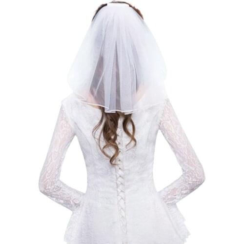 Tulle Wedding Dress Veils White Ribbon Edge Rhinestones Fake Pearls Short Bridal Hair Veil Comb Bride Fairy Marriage Accessories
