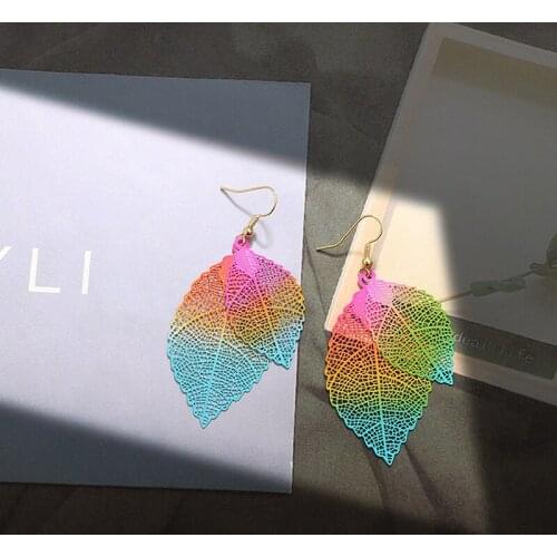 Ethnic Double-deck Leaves Earrings Multicolor Fashion Earrings Pendant Earrings For Women Girls Party Wedding Jewelry Decoration