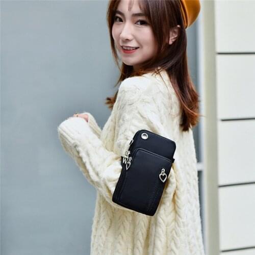 Travel Run Phone Bag Black Large With Headphone Hole Fashion Tri-Zip Slant Coin Purse Mini Small Bags