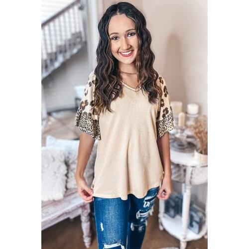 Women Summer Mixed Leopard Ruffle Sleeve Waffle Knit Top Grunge Aesthetic Tee Casual Ruffles T Shirts V-neck