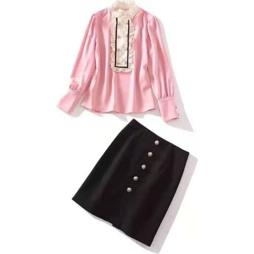 European and American womens clothing 2021 New Style for Spring Long sleeve collar shirt Button skirt Fashion suits