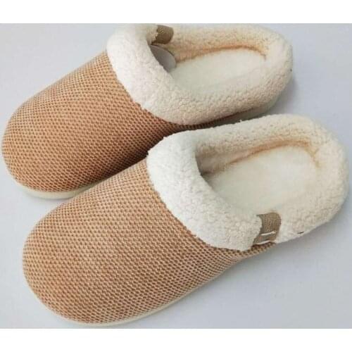 Women 's Indoor Slippers Winter Couple Cotton Shoes Warm Fur Plush Flat with Home Floor Comfort Leisure Solid Female Slides