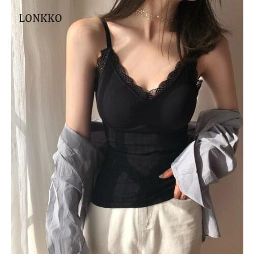 Deep V Women Sexy Lace Camisole Top Thread Knitted Cotton Active Bra Long Crop Top Comfortable Underwear Wireless Lingerie 2020