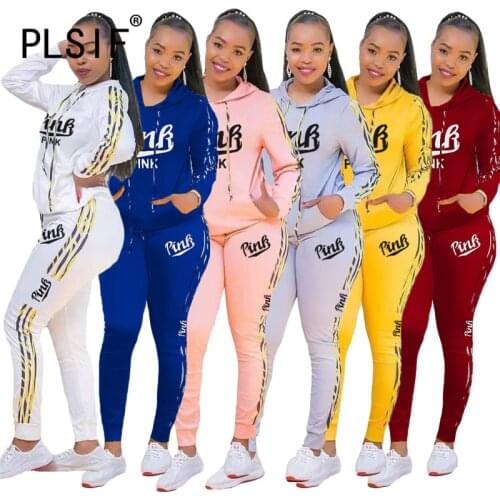 Casual Slim Letter Print Women Set Long Sleeve Sporty 2 Pieces Tracksuit Female Sexy Clothes Suit