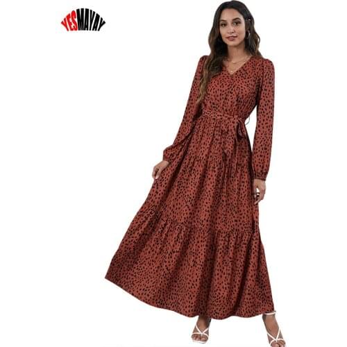 Womens Long Dress Elegant Autumn Winter V-neck Maxi Dresses Women Casual Evening Party Dress Ladies Sexy Leopard Dress Vestidos