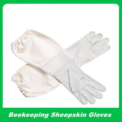 1 Pair Beekeeping Sheepskin Gloves Anti-bee Anti-sting for Professional Apiculture Beekeeper Beekeeping Tools yellow and white