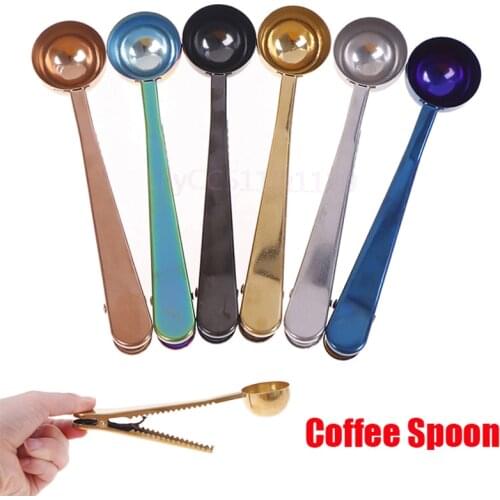 1Pcs Stainless Steel Coffee Spoon With Sealing Clip Ice Cream Spoon Tea Spoon Milk Powder Spoon Kitchen Accessories Wholesale