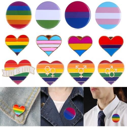 1PCS Rainbow Enamel Pins Round/Heart Lesbian Bisexual Badge Lapel Denim Hat Brooches Men Women Collar Pin Jewelry Accessories