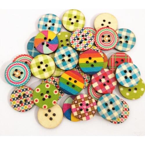 100pcs 20mm Mixed Round 4 Holes Wood Buttons Baby Sewing Accessories DIY Novelty CRAFTS For Scrapbooking Cardmaking