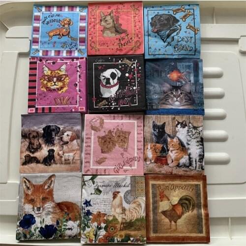 25cm smaller vintage paper napkin tissue cute animal dog cat fish cock oil craft decoupage wedding kid birthday party serviettes