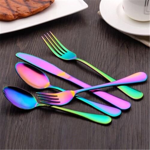 30/24 PCS Rainbow colorful Dinnerware Set Stainless Steel Western Cutlery Set Kitchen Accessories Tableware Set Scoop Fork Set