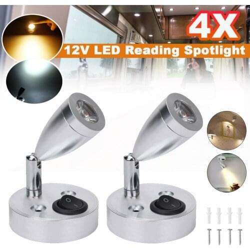 4/2/1Pcs 360 Degree Rotation LED Reading Light Switch Yacht White LampVan RV Caravan Boat Lamp DC 12V