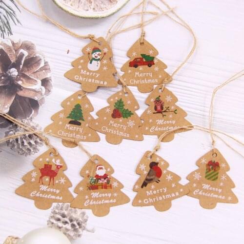 48PCS Christmas Tree Shape Paper Santa Claus/Snowman/Bird Printed Crafts Labels for Xmas Gift Wrapping Decoration DIY Supply