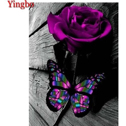 5D Diamond Painting Purple rose flower butterfly Diamond Embroidery Paint with Diamonds Art Full Drill Crystal DIY Cross Stitch