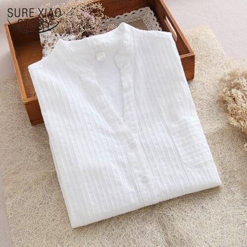 White Shirts 100% Cotton High Quality Women Blouse Autumn Long Sleeve Solid Slim Female Casual Ladies Tops White Blouses 1715 50