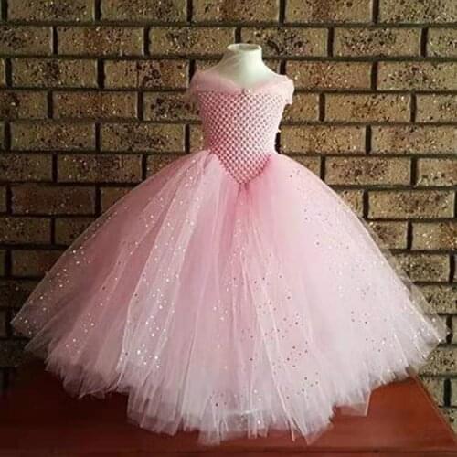 Baby Girls Glitter pink Princess Tutu Dress Kids Crochet Tulle Elsa Dress Ball Gown with Hairbow Children Birthday Party Dresses