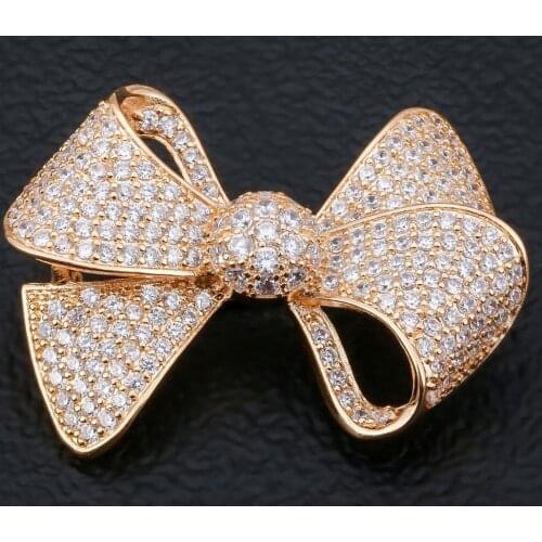 Diamond Fine Jewelry Bowknot Brooches for Women 14K Soild Gold Luxury Bohemia Brooch Jewelry Noble Fragrance Engagement Brooches