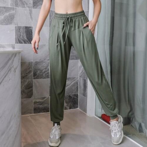 BINAND Pocket Sports Pants Women Loose Fitness Pants Quick Drying Yoga Pants High Waist Running Trouser Rayon Women Sportswear