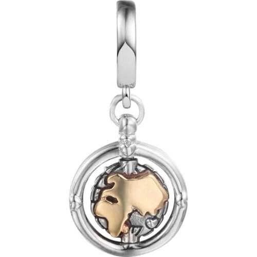 14K Read Gold Spinning World Dangle Charm Beads for Jewelry Making Fit Bracelet DIY Gift for Women Sterling Silver 925 021247K