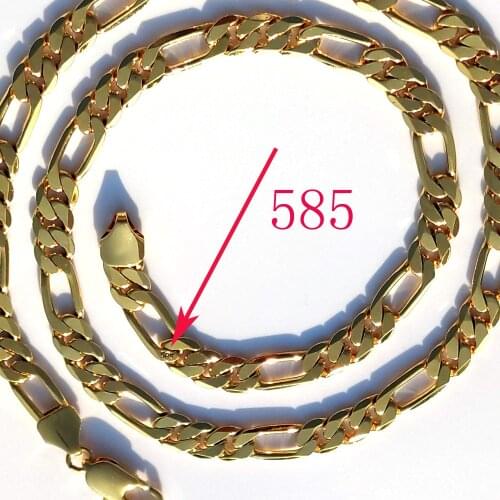 Necklace Chain Real 18 k Yellow GF Gold Solid Mens Figaro Bling Link 60cm 8mm Stamep 585 Hallmarked
