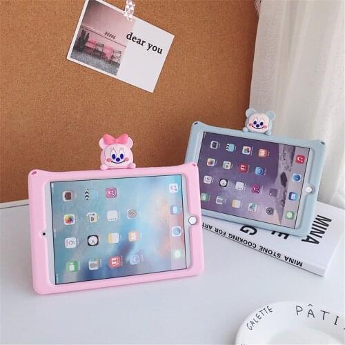 IPad Air Case for Kids Cartoon Soft Silicone Case for iPad 9.7 2017 2018 5th 6th Gen Shockproof Stand Cover Funda with Strap