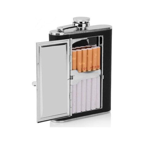 Dual-use 304 stainless steel cigarette case hip flask outdoor portable with 6 ounce bottled wine bottle birthday gift