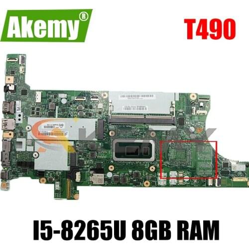 For Lenovo ThinkPad T490 laptop motherboard NM-B901 with CPU I5-8265U 8GB RAM FUR 02HK923 01YT335 100% test work Mainboard