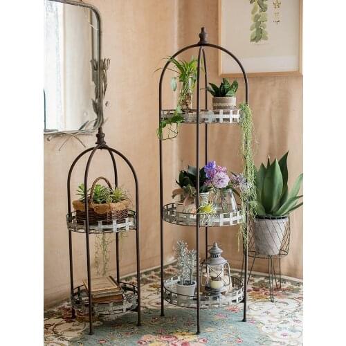 2 tier round rusty retro metal display floor rack
