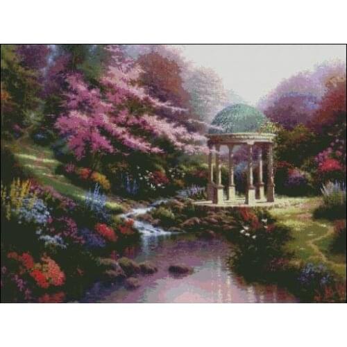 Garden oil painting Scenery Cross Stitch Kits Needlework 14CT Unprinted Embroidered Top Quality DIY Handmade Decoration