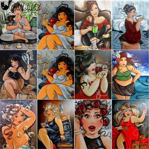 Fat Lady 5D Diy Diamond Painting Cartoon Girl Cross Stitch Embroidery Mosaic Kit Hand-Inlaid Wall Decoration Design