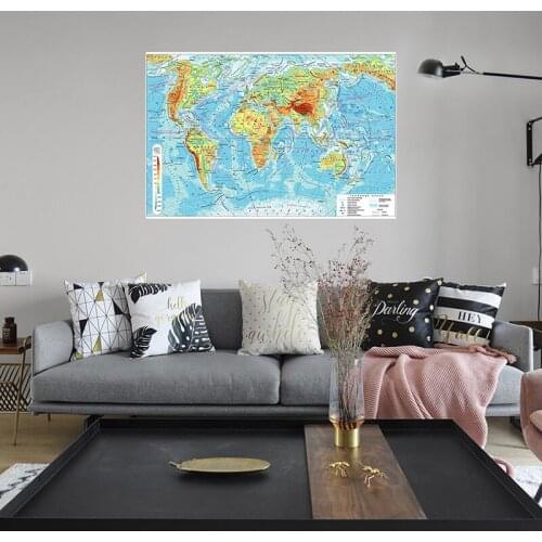 90*60cm The World Orographic Map Russian Language Non-woven Canvas Painting Wall Art Poster Home Decoration School Supplies