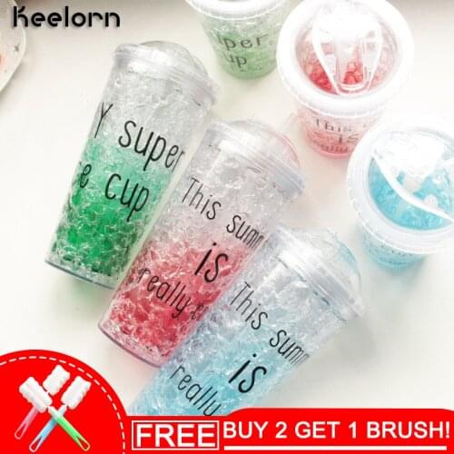 Keelorn 450ml 550ml Double Plastic Water Bottles Gradient Color 2020Summer Refrigeration Fruit Infuser Lemon Ice Cream Bottle