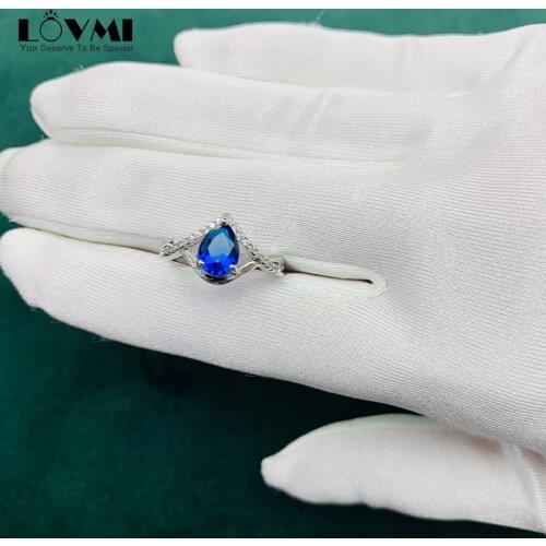 Fashion Women Ring 925 Silver Drop Water Shape Sapphire Zircon Gemstone Finger Jewelry Open Adjustable Wedding Party Gift Female