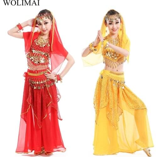Belly Dance Costumes for Kids Girls Children Belly Dance Skirt Bollywood Dancing Dress Performance Competition Indian Cloth Set