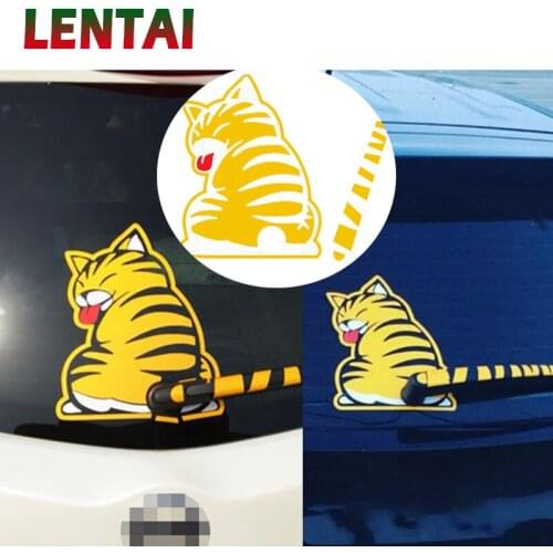 LENTAI 1Set Car Rear Window Wiper Yellow Cat Stickers For Toyota Corolla c-hr Avensis RAV4 Auris Kia Rio Ceed Sportage Cerato