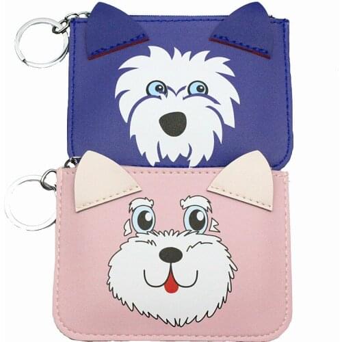 M188 Lovely Coin Purses For Women Cute Dog Wolf Animal Printing PU Leather Zipper Coin Purses Card Bag Key Buckle Bag Wholesale