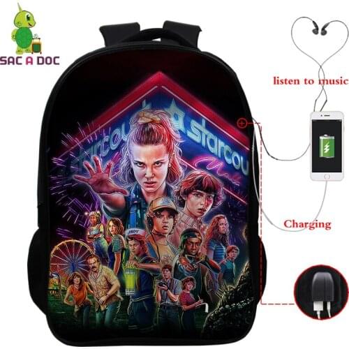 New Stranger Things Series 3 Backpack USB Charge School Bookbags for Teenage Boy Girls Multifunction Laptop Backpack Travel Bags