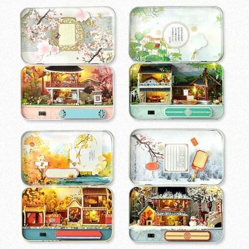Diy Miniature Dollhouse Kit Theatre Box Four Seasons Roombox House Christmas Gift Toys For Children Adult Doll House Furniture