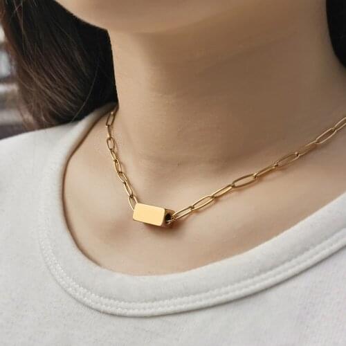 Jewelry Set for Women Girl 4mm Stainless Steel Cable Paperclip Link Chain Charm Necklace Bracelet Set ID Cube Gift Jewelry DDS16