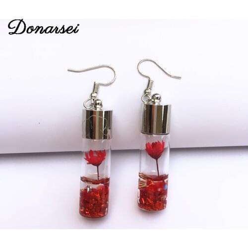 2021 New Fashion Star Chrysanthemum Glass Bottle Drop Earrings For Women Lucky A Dried Flower Wishing Bottle Dangle Earrings