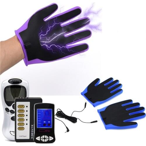 New Electro Shock Silicone Gloves Breast Body Massage Stimulation Fetish Electric Shock Kit Adult Game Sex Toys For Men Couples