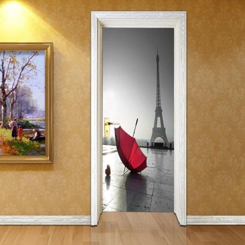 PVC Self-adhesive Wallpaper 3D Stereoscopic Door Paste Eiffel Tower Living Room Bedroom Door Creative Decorative Wall Stickers