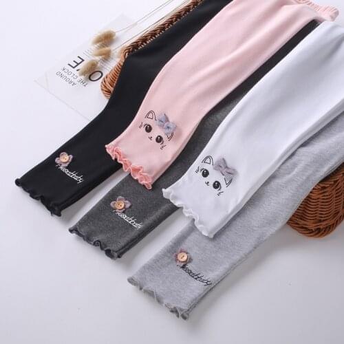 Spring Autumn Children White Grey Black Cotton Leggings For Little Girls Cotton Cartoon Pants Legging New 3 4 5 6 7 8 Years Old